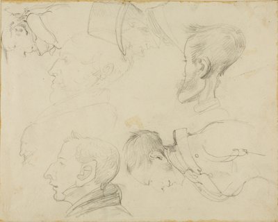 Zeven karikaturen van hoofden door Jean Louis André Théodore Géricault