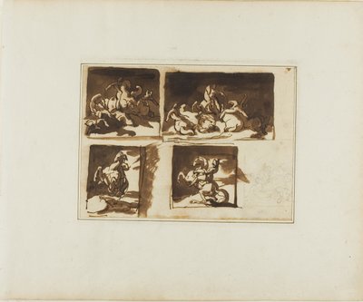 Schetsen voor een cavalerieslag en een bereden officier door Jean Louis André Théodore Géricault