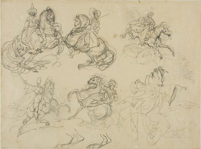 Schetsen van Oosterse ruiters door Jean Louis André Théodore Géricault