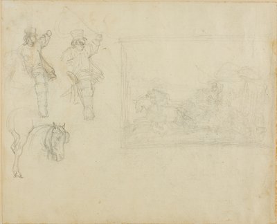Schetsen van postiljons en een postkoets door Jean Louis André Théodore Géricault