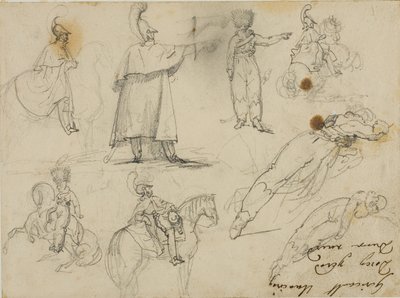 Schetsen van soldaten en paarden door Jean Louis André Théodore Géricault