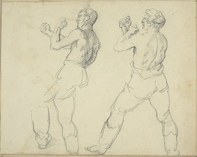 Twee boksers naar links door Jean Louis André Théodore Géricault