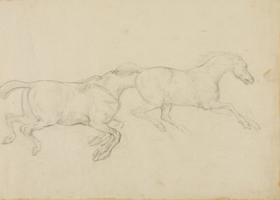 Twee paarden galopperen naar rechts door Jean Louis André Théodore Géricault