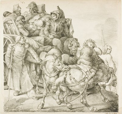 Wagen beladen met gewonde soldaten door Jean Louis André Théodore Géricault