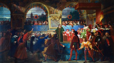 Lodewijk XII uitgeroepen tot Vader van het Volk op de Staten-Generaal van Tours door Jean Louis Bezard