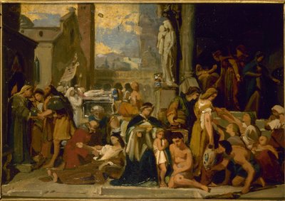 Schets voor de St. Elisabeth kerk: De Zeven Werken van Barmhartigheid, voor 1848 door Jean Louis Bezard