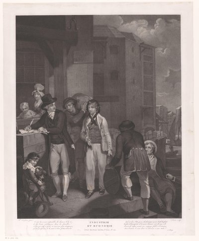 Groep figuren voor een pakhuis in een haven (Industrie et Economie) door Jean Louis Darcis