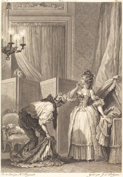 De geslagen en tevreden bedrogen echtgenoot door Jean Louis Delignon and Antoine Jean Duclos after Jean Honoré Fragonard