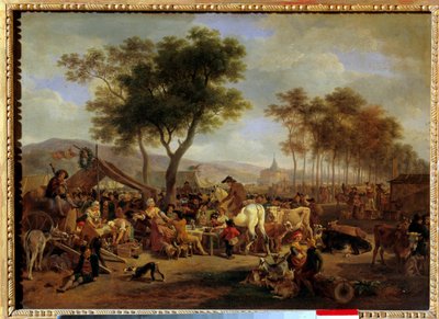 Kermis bij de ingang van een dorp. Scène van voedsel en handel op een dorpskermis door Jean Louis Demarne