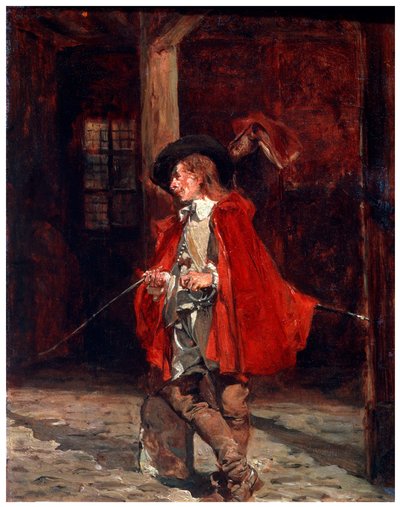 Bretteur Zwaardvechter in een rode mantel door Jean Louis Ernest Meissonier
