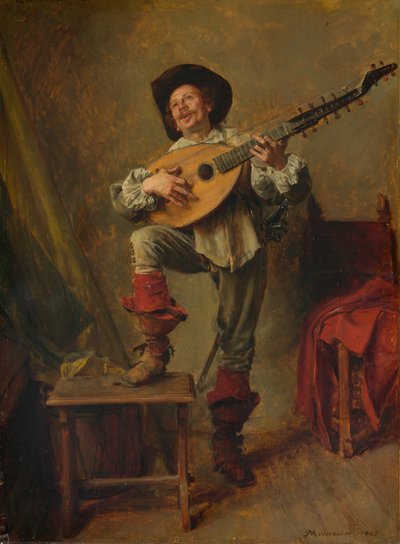 Soldaat die de Theorbo speelt, 1865 door Jean Louis Ernest Meissonier