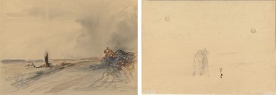 Verwoest land (recto); Figuren in een landschap (verso) door Jean Louis Forain