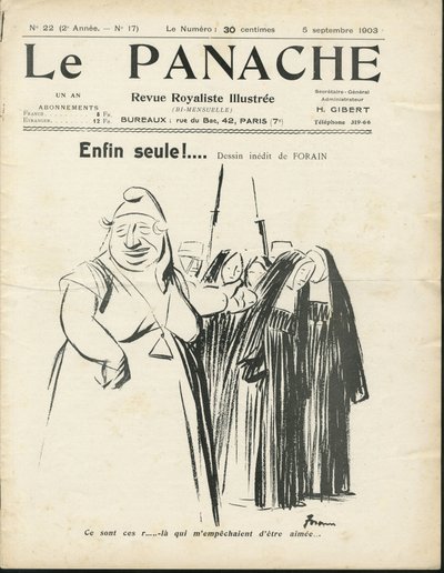 Illustratie door Jean-Louis Forain voor de omslag van Le Panache, royalistisch geïllustreerd tijdschrift, nr. 20 door Jean Louis Forain