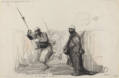 De terugkeer van de verlofganger. -Je komt precies op tijd!, ca. 1914-1919 door Jean Louis Forain