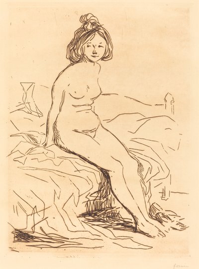 Naakte vrouw, zittend op haar bed, vooraanzicht door Jean Louis Forain