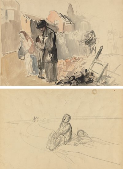 Herwonnen Gebied (recto) Twee Figuren op een Weg (verso) door Jean Louis Forain