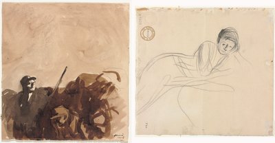Soldaat in een Loopgraaf (recto) Liggende Vrouw (verso) door Jean Louis Forain