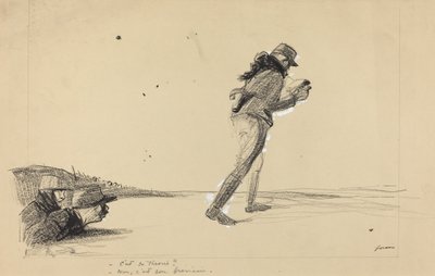 Aan het Front. - Het is zijn theorie - Nee, het is zijn brevier., ca. 1914-1919 door Jean Louis Forain