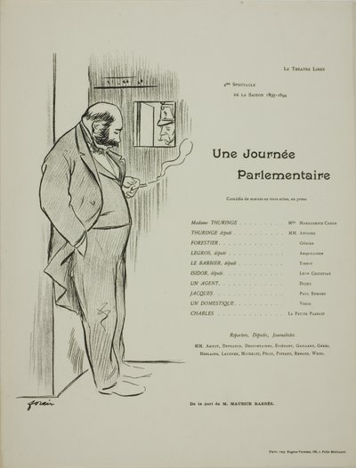 Theaterprogramma voor Une Journee Parlementaire door Jean Louis Forain