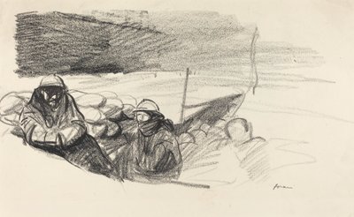Twee soldaten in een loopgraaf door Jean Louis Forain