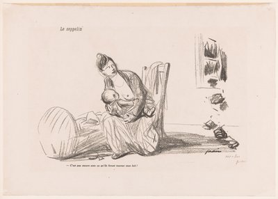 Vrouw geeft borstvoeding terwijl de ruiten springen door Jean Louis Forain