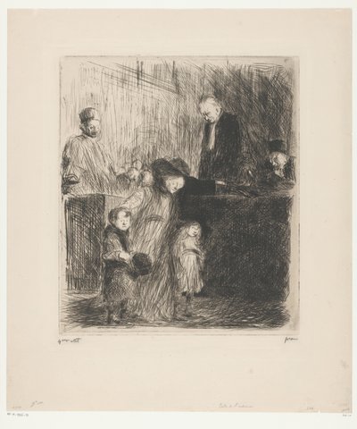 Vrouw met twee jonge kinderen mogelijk een rechtszaal verlatend door Jean Louis Forain