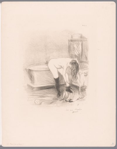 Vrouw ontkleedt zich in de badkamer door Jean Louis Forain