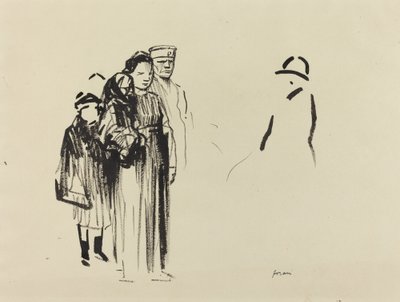 Vrouw en twee kinderen met Duitse soldaten, ca. 1914-1919 door Jean Louis Forain