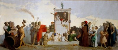 Dante Alighieri, Diogenes de Cynicus, Socrates en Homerus zijn onder het publiek door Jean Louis Hamon