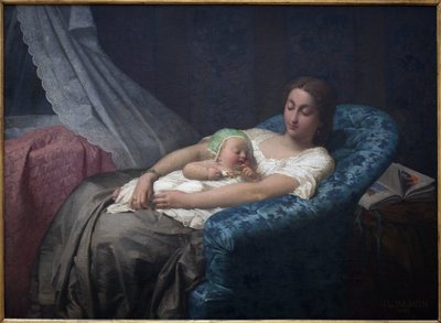 De jonge moeder. Schilderij door Jean Louis Hamon door Jean Louis Hamon