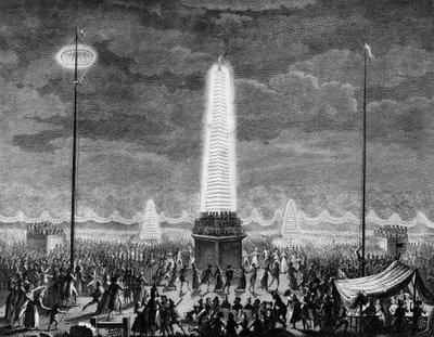 Franse Revolutie: Feesten en verlichting op de Champs Elysees in Parijs op 18 juli door Jean Louis II (after) Prieur