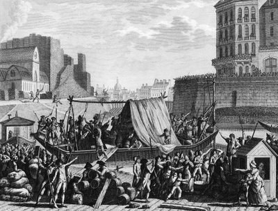 Franse Revolutie: Stop van het kruitboot bij de haven van Saint Paul op 6 augustus door Jean Louis II (after) Prieur