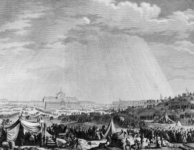 Franse Revolutie: Werken van het Champs de Mars in Parijs voor het feest van de Federatie op 14 juli door Jean Louis II (after) Prieur
