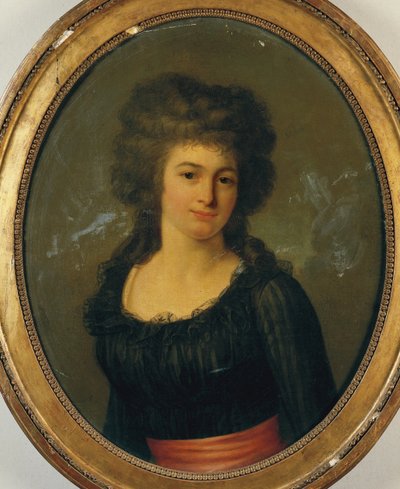 Portret van een dame in een zwarte jurk met rode sjerp door Jean Louis Laneuville