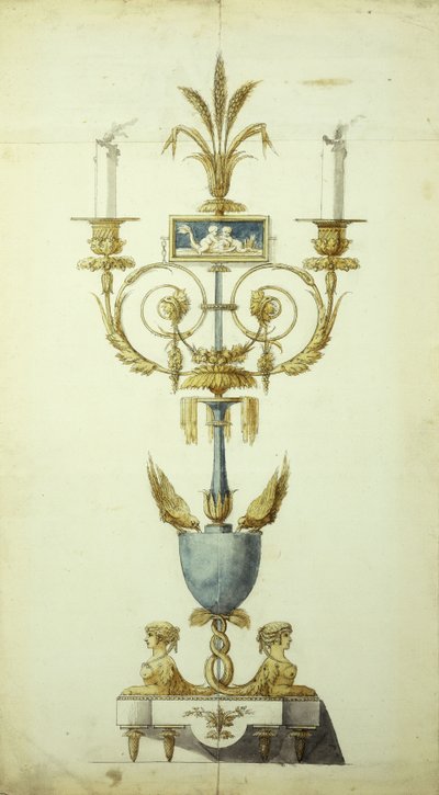 Ontwerp voor een verguld bronzen en geëmailleerde kandelaar door Jean Louis the Younger Prieur