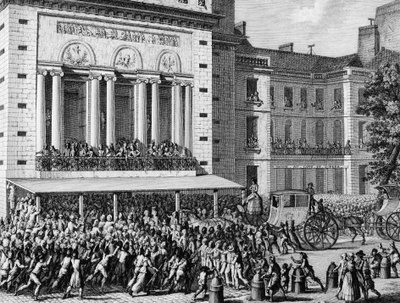 Franse Revolutie: Het revolutionaire volk sluit de Opera van Parijs op 12 juli door Jean Louis the Younger Prieur