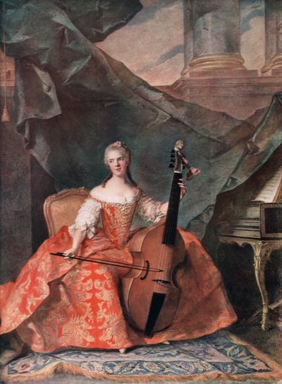 Madame Henriette de France in hofkostuum speelt een basviool, 1754 door Jean Marc Nattier