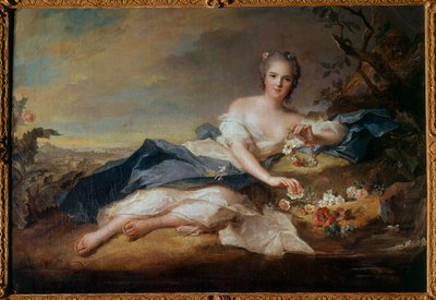 Portret van Madame Henriette van Frankrijk (1727-1752) als Flora, dochter van Lodewijk XV Schilderij door Jean Marc (Jean-Marc) Nattier (1685-1766) 1742 Zon 0,96x1,51 m door Jean Marc Nattier