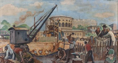 Le Travail: Schets voor de préau van de jongensschool aan de avenue Simon-Bolivar door Jean Marchand