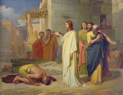 Jezus geneest de Melaatse, 1864 door Jean Marie Melchior Doze