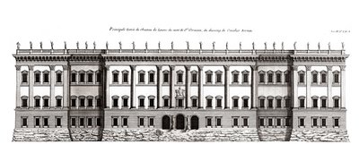 Het Louvre in Parijs, project van Gian Lorenzo Bernini: elevatie van de hoofdgevel aan Saint-Germain l