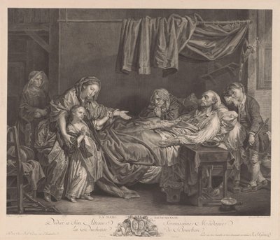 Familie rond een ziekbed door Jean Massard
