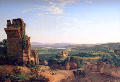Romeinse aquaducten gezien op de hellingen van Saint Just door Jean Michel Grobon