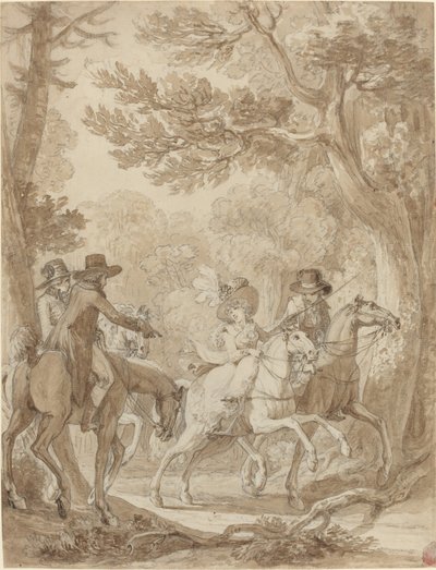 Dame en Heren Rijden in een Park door Jean Michel Moreau