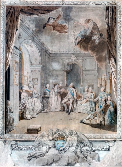 Mme Louise neemt afscheid van haar zoon, 1772 door Jean Michel the Younger Moreau