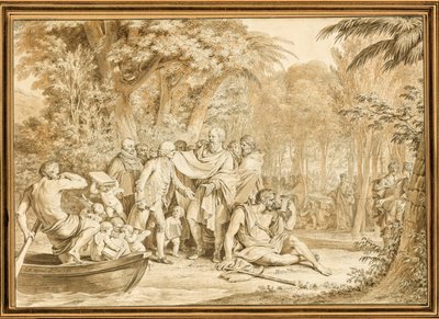 De aankomst van Jean-Jacques Rousseau op de Champs-Élysées door Jean Michel Moreau