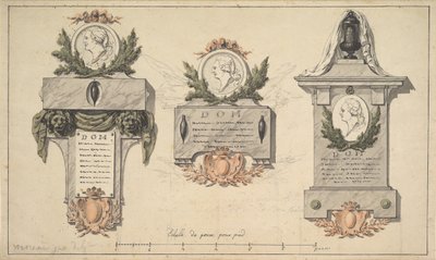 Drie ontwerpen voor een grafmonument of epitaaf, ca. 1770-90 door Jean Michel Moreau