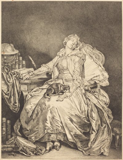De slapende filosofie door Jean Michel Moreau after Jean Baptiste Greuze
