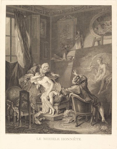 Het eerlijke model door Jean Michel Moreau and Jean Baptiste Blaise Simonet after Pierre Antoine Baudouin