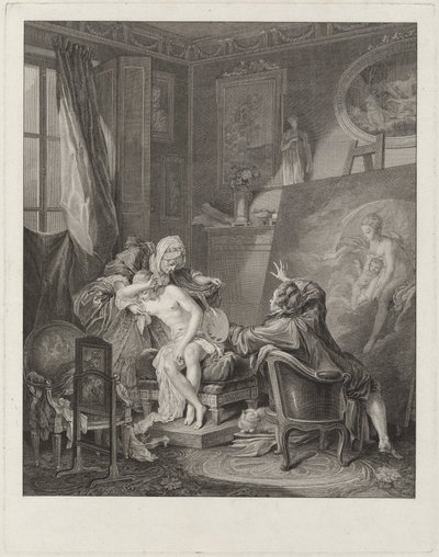 Het eerlijke model door Jean Michel Moreau and Jean Baptiste Blaise Simonet after Pierre Antoine Baudouin